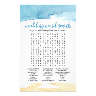 Wasserfarbensand und Meer "Wedding Word Search" Sp Flyer