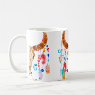 Wasserfarbenschädel auf weiß kaffeetasse