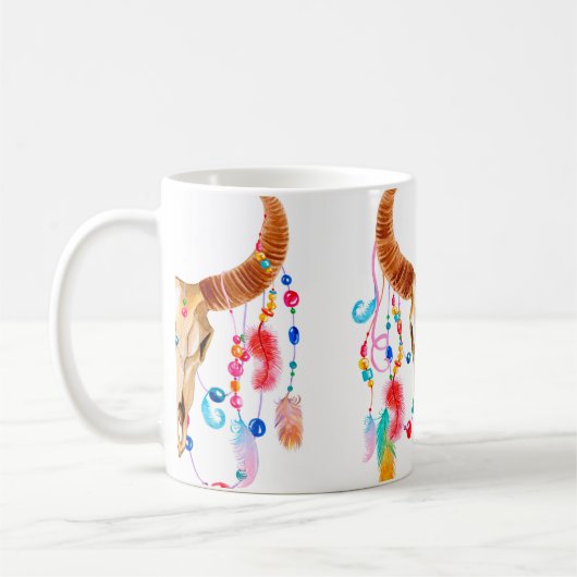 Wasserfarbenschädel auf weiß kaffeetasse (Links)