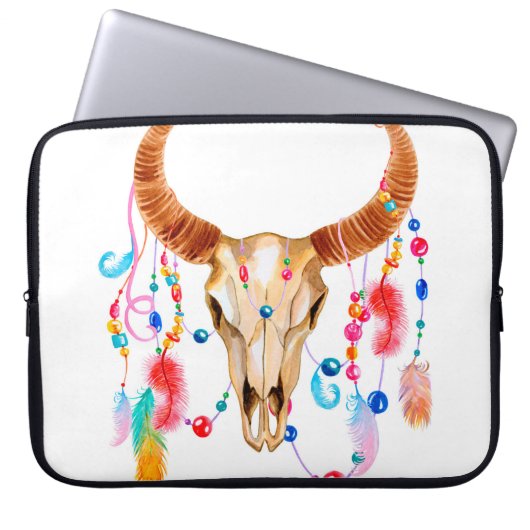 Wasserfarbenschädel auf weiß laptopschutzhülle (Vorderseite)