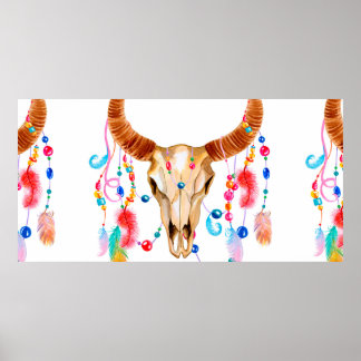 Wasserfarbenschädel auf weiß poster