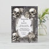 Wasserfarbenschädel Gerahmt Goth Wedding Einladung (Stehend Vorderseite)