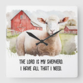 Wasserfarbenschaf mit religiösem Zitat Quadratische Wanduhr (Vorderseite)