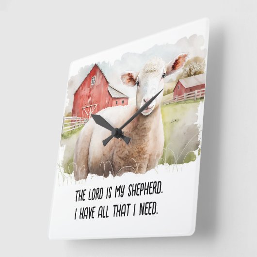 Wasserfarbenschaf mit religiösem Zitat Quadratische Wanduhr (Winkel)