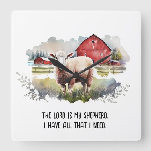 Wasserfarbenschaf mit religiösem Zitat Quadratische Wanduhr (Vorderseite)