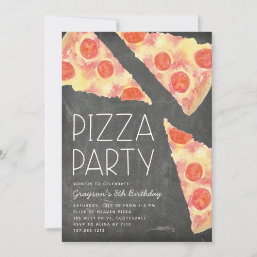 Wasserfarbenscheibe | Kinder Pizza Party Geburtsta Einladung (Vorderseite)