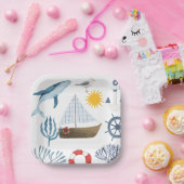 Wasserfarbenschiff, Sailor Whale Sea Babydusche Pappteller (Party)