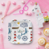 Wasserfarbenschiff, Sailor Whale Sea Babydusche Pappteller (Party)