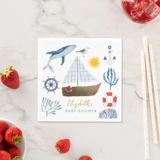 Wasserfarbenschiff, Sailor Whale Sea Babydusche Serviette (Beispiel)