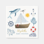 Wasserfarbenschiff, Sailor Whale Sea Babydusche Serviette (Vorderseite)