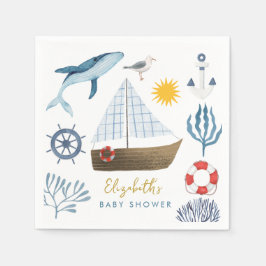 Wasserfarbenschiff, Sailor Whale Sea Babydusche Serviette