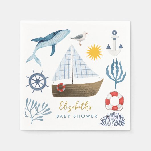 Wasserfarbenschiff, Sailor Whale Sea Babydusche Serviette (Vorderseite)