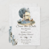 Wasserfarbenschiff und Vollmondhochzeit Save The Date (Vorne/Hinten)