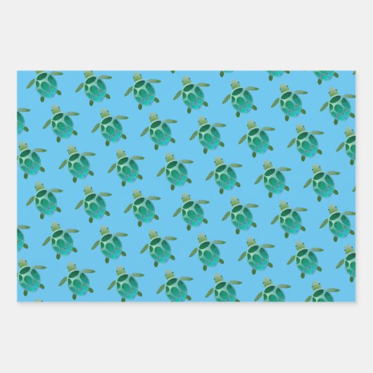 Wasserfarbenschildkröten Geschenk Welpen Geschenkpapier Set (Vorderseite 3)