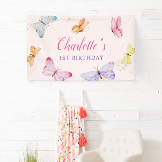 Wasserfarbenschmetterling 1. Geburtstag Banner