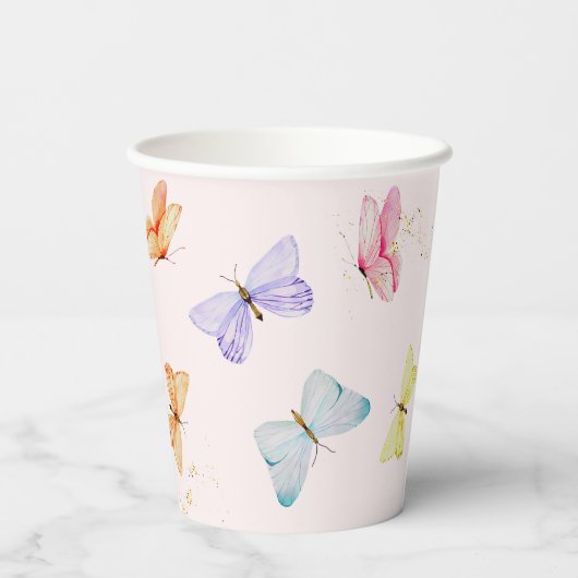 Wasserfarbenschmetterling 1. Geburtstag Pappbecher (Rückseite)