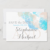 Wasserfarbenschmetterling Aquamarin Ivory Taupe Save The Date (Vorderseite)