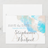 Wasserfarbenschmetterling Aquamarin Ivory Taupe Save The Date (Vorne/Hinten)