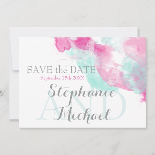 Wasserfarbenschmetterling Cranberry Mint SavetheDa Save The Date (Vorderseite)