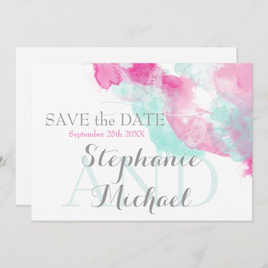 Wasserfarbenschmetterling Cranberry Mint SavetheDa Save The Date (Vorne/Hinten)