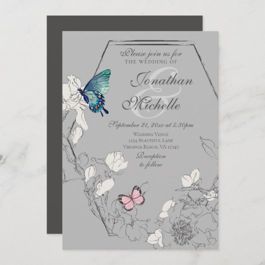 Wasserfarbenschmetterling, geometrische Hochzeit Einladung (Vorne/Hinten)