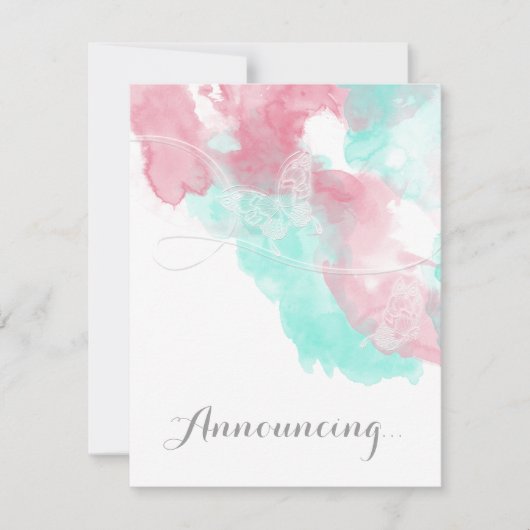 Wasserfarbenschmetterling-Hochzeit Ankündigung (Vorderseite)