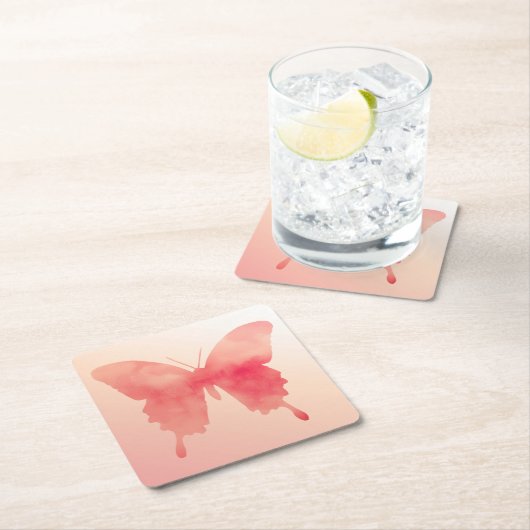 Wasserfarbenschmetterling - Korallen und Pfirsich Rechteckiger Pappuntersetzer (Vor Ort)