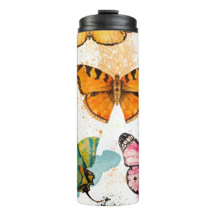 Wasserfarbenschmetterling Nahtloses zartes Muster Thermosbecher