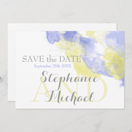 Wasserfarbenschmetterling Periwinkle Lemon Savethe Save The Date (Vorne/Hinten)