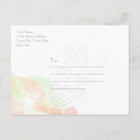 Wasserfarbenschmetterling Regenbogen Sherbet Savet Ankündigungspostkarte (Rückseite)