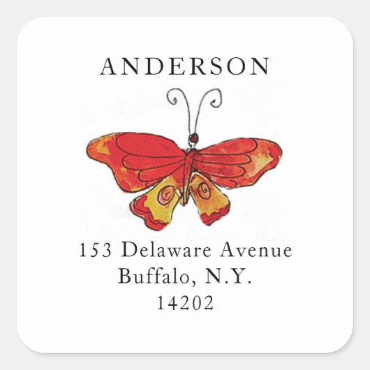 Wasserfarbenschmetterling Rot Hand Gezeichnet Natu Quadratischer Aufkleber (Vorderseite)