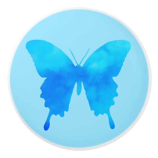 Wasserfarbenschmetterling - Schatten von Sky Blue Keramikknauf (Vorderseite)