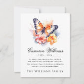 Wasserfarbenschmetterling und Blume Beerdigung Bei Dankeskarte (Vorderseite)