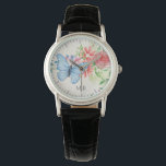 Wasserfarbenschmetterling und Blume Elegantes Mono Armbanduhr<br><div class="desc">Hübsche Aquarell-Blume und Schmetterlingskunst.</div>