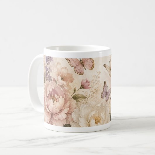 Wasserfarbenschmetterling und Blumenvase Kaffeetasse (Vorderseite Links)