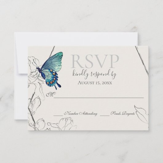 Wasserfarbenschmetterling und geometrische Hochzei RSVP Karte (Vorderseite)