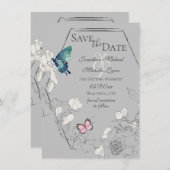 Wasserfarbenschmetterling und geometrische Hochzei Save The Date (Vorne/Hinten)