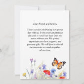Wasserfarbenschmetterling und Wildblume Danke Kart Einladung (Rückseite)