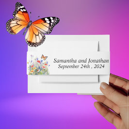 Wasserfarbenschmetterling und Wildblumen Bauchband Einladungsbanderole
