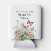 Wasserfarbenschmetterling und Wildblumen Hochzeit Dosenkühler (Rückseite)