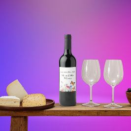 Wasserfarbenschmetterling und Wildblumen Hochzeit Weinetikett