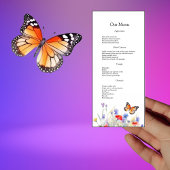 Wasserfarbenschmetterling und Wildblumen Hochzeits Menükarte