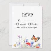Wasserfarbenschmetterling und Wildblumen - RSVP-Ka Einladung (Vorderseite)