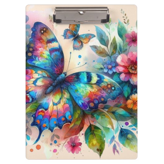 Wasserfarbenschmetterling Whimsischer Blauer Rosa Klemmbrett (Vorderseite)