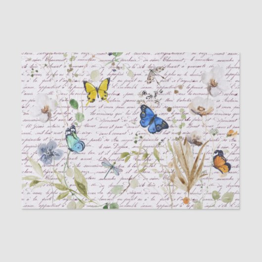 Wasserfarbenschmetterling Wilde Blume Decoupage Seidenpapier (Vorderseite)