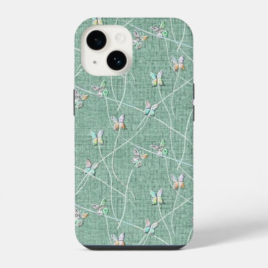 Wasserfarbenschmetterlinge auf Minzgrün iPhone Hülle (Rückseite)