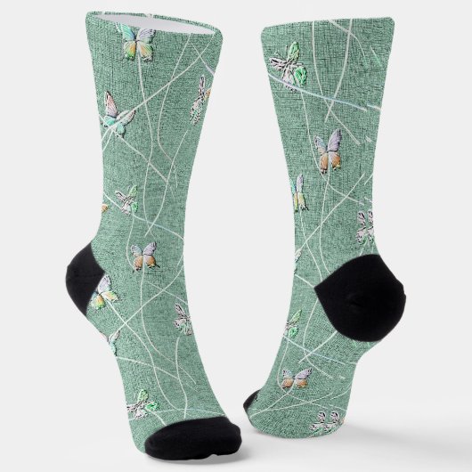 Wasserfarbenschmetterlinge auf Minzgrün Socken (Gewinkelt)