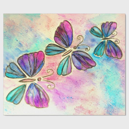 Wasserfarbenschmetterlinge Geschenkpapier (Flach)