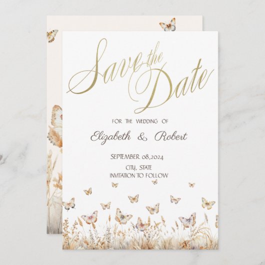 Wasserfarbenschmetterlinge Save the Date (Vorne/Hinten)