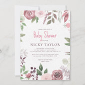 Wasserfarbenschnee Burgundy Fall Blume Kinderdusch Einladung (Vorderseite)